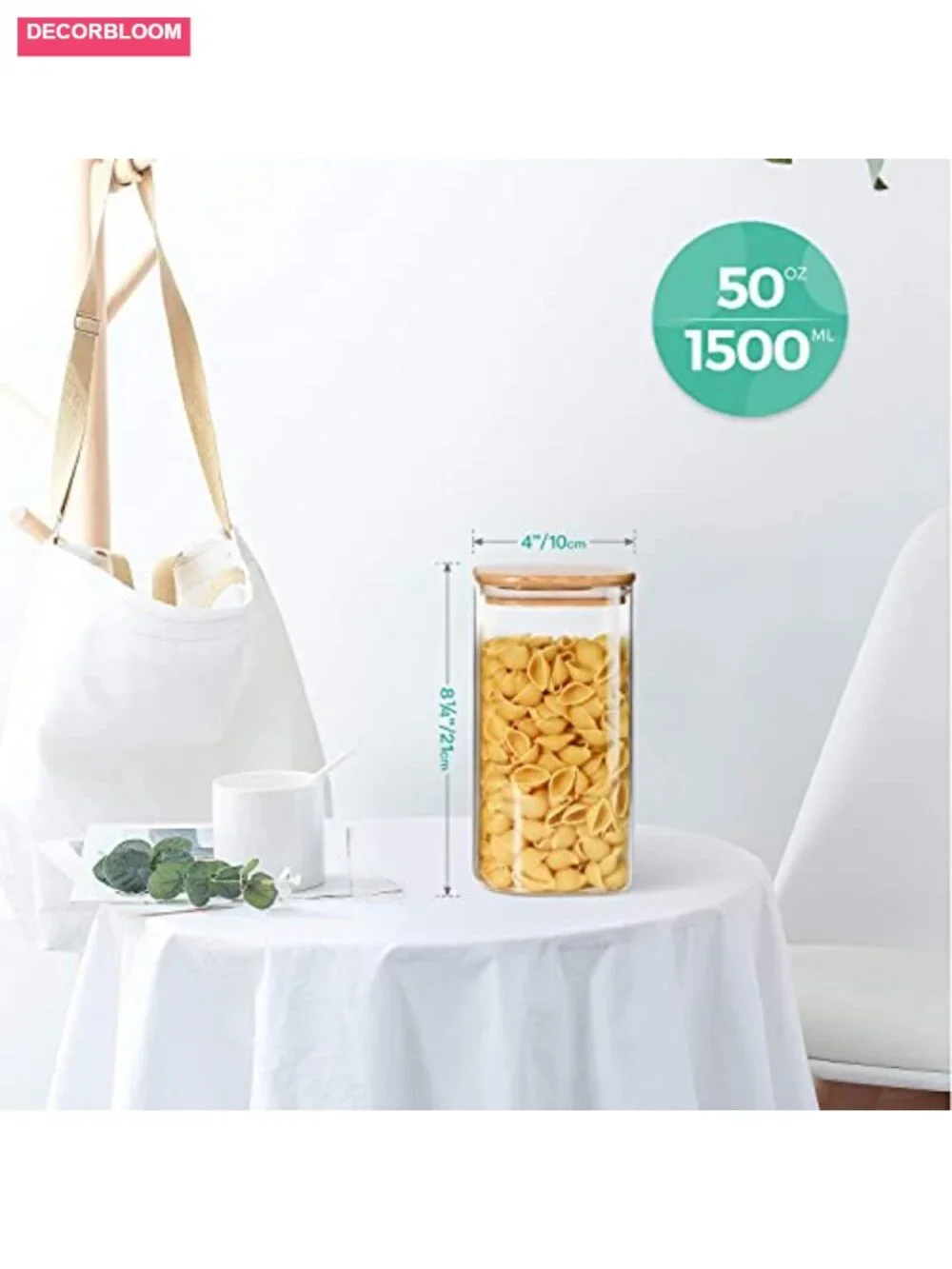 Square Glass Jars with Bamboo Lids, 3-Piece Airtight Pantry Storage